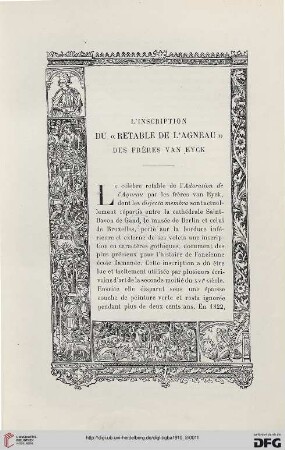 4. Pér. 4.1910: L' inscription du "retable de l'Agneau" des frères van Eyck