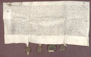 Erbhuldigungsrevers der Stadt und des Amtes Stollhofen gegen die Brüder Markgrafen Bernhard III. von Baden-Baden und Ernst von Baden-Durlach als deren Leibeigene
