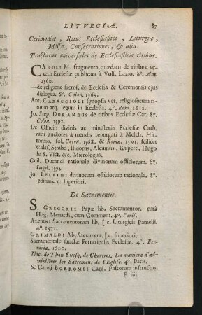 87-97, Cerimoniae, Ritus Ecclesiastici, Liturgiae, Missae, consercationes, & alia.