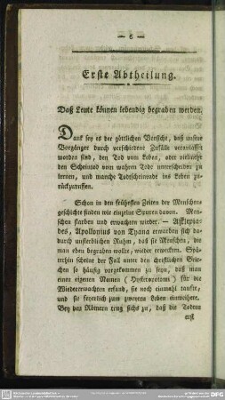 Erste Abtheilung. Daß Leute können lebendig begraben werden