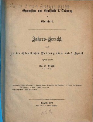 Jahresbericht : über das Schuljahr .... 1872/73 (1873)