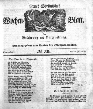 No. 30, Sonnabend, den 23.Juli 1836