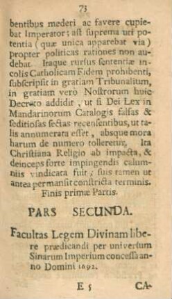 Pars secunda. Facultas Legem Divinam libere ...