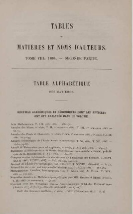 Table des Matières et Noms d'Auteurs.
