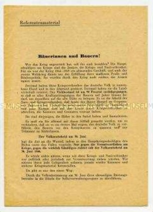 Referentenmaterial für Versammlungen der Bauernschaft zum Volksentscheid über die Enteignung von Betrieben
