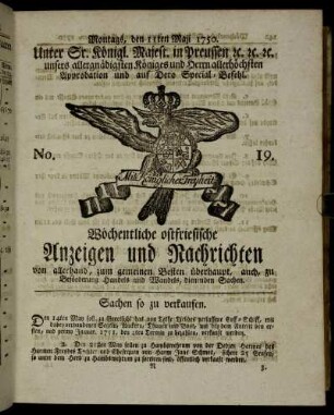 No. 19. Montags, den 11ten Maii 1750.