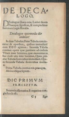 Dic Primum Praeceptum.