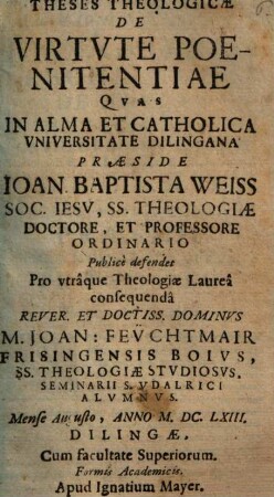 Theses Theologicae De Virtvte Poenitentiae