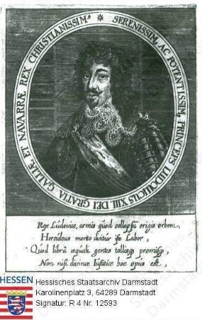 Louis XIII. König v. Frankreich (1601-1643) / Porträt in Oval mit lateinischer Sockelinschrift