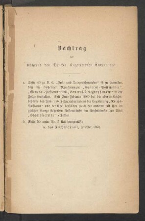 Nachtrag der während des Druckes eingetretenen Änderungen