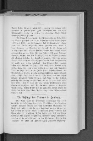 Die Anfänge des Turnens in Hamburg.