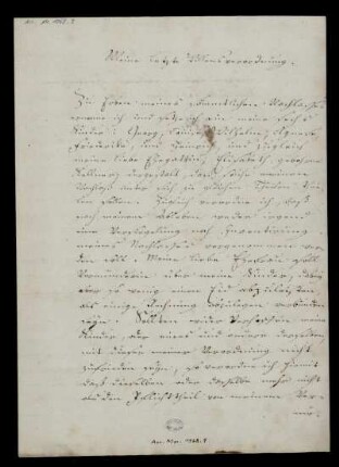 Bl. 1-2: Meine letzte Willensverordnung, Göttingen, 24.2.1799