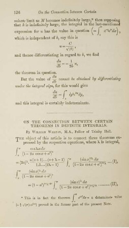 On the connection between certain theorems in definite integrals.