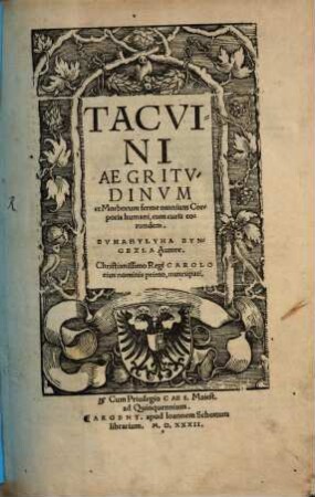 Tacvini Sex Rervm non naturalium, cum earum naturis, operationibus, & rectificationibus : Tacvini Aegritudinum, & Morborum ferme omniu[m] corporis humani: cum curis eorundem ... Albengnefit De uirtutibus Ciborum, & Medicinarum. Iac. Alkindvs De rerum Gradibvs. ...