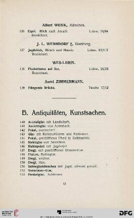 B. Antiquitäten, Kunstsachen (Nr. 140-565)