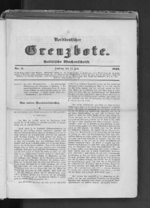 No. 5 Hamburg, den 23. Juni 1861.