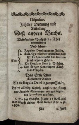 Das Erste Theil. Als die Regula Detri in gantzen Zahlen