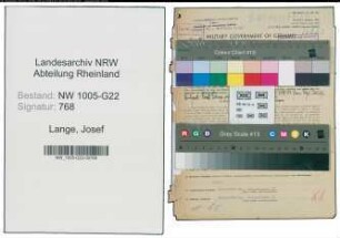 Entnazifizierung Josef Lange , geb. 20.12.1901 (Baecker)