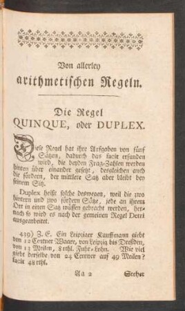 Die Regel Quinque, oder Duplex