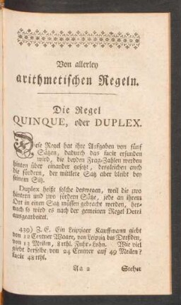 Die Regel Quinque, oder Duplex