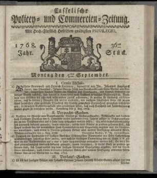 36tes Stueck, Montag den 5ten September. 1768