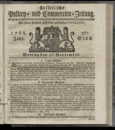 36tes Stueck, Montag den 5ten September. 1768