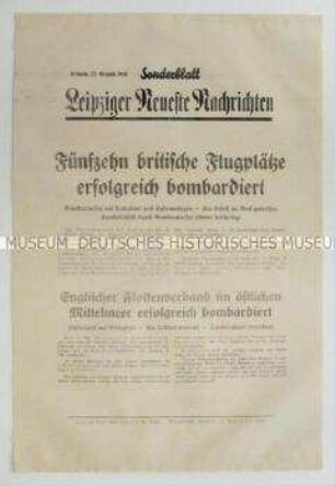 Sonderblatt der "Leipziger Neuesten Nachrichten" zur Bombardierung britischer Flughäfen