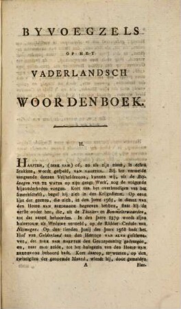 Vaderlandsch Woordenboek : Met Kaarten, Plaaten en Pourtraitten, [38]. Byvoegzels Op Het Vaderlandsch Woordenboek ; H - Z