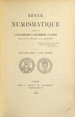 Revue numismatique : RN. 11. 1893