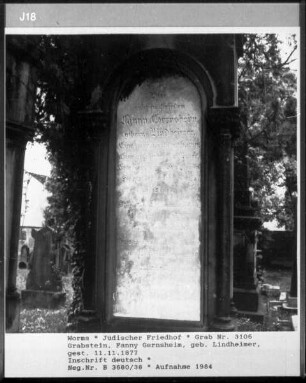 Grabstein von Fanny Gernsheim (geborene Lindheimer) (gestorben 1877.11.11)