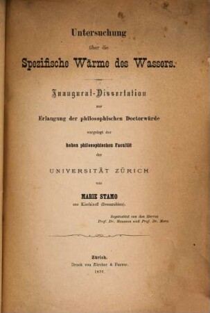 Untersuchung über die Spezifische Wärme des Wassers