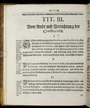 Tit. III. Vom Ambt und Verrichtung der Consistorialen.