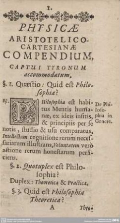 Physicae Aristotelico Cartesianae Compendium.