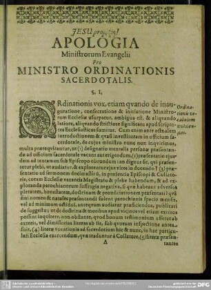 Apologia Ministrorum Evangelii Pro Ministro Ordinationis Sacerdotalis