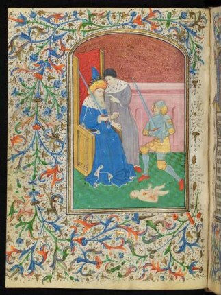 Vollbordürenseite mit Miniatur (Kindermord zu Bethlehem) und Blattrankenbordüre