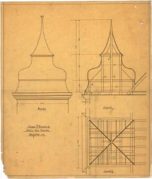 Billing, Hermann; Karlsruhe, Amalienstr. 53; Haus Bausback - Turm, Detail (Grundriss; Ansicht; Schnitt)