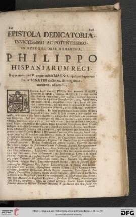 Epistola dedicatoria, Philippo Hispaniarum Regi