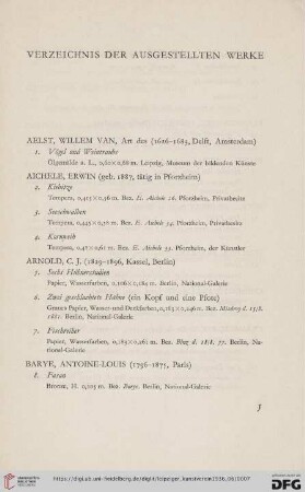 Verzeichnis der ausgestellten Werke (Nr. 1-206)