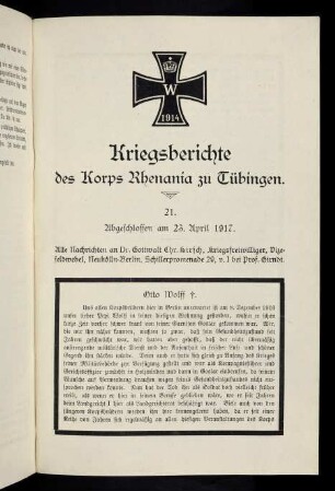 663-686, Kriegsbericht Nr. 21: 23. April 1917