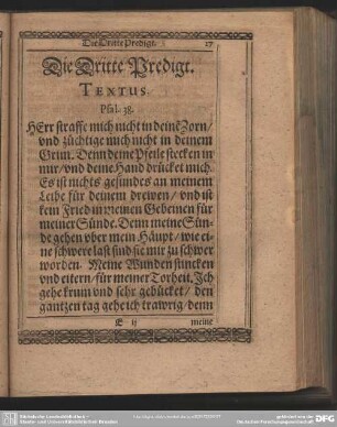 Die Dritte Predigt. Textus. Psal. 38