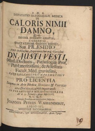 Disputatio Inauguralis Medica De Caloris Nimii Damno