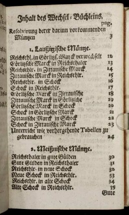 Inhalt des Wechsel-Büchleins. - Inhalt des Zinß-Büchleins...