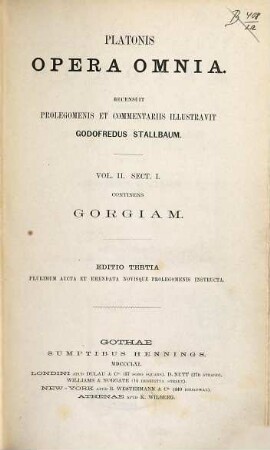 Platonis Opera omnia, Vol. 2, Sect. 1. Gorgias