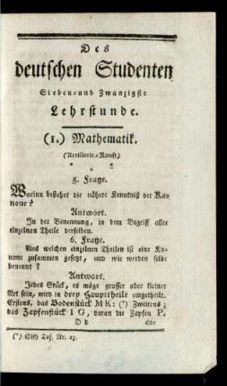 Des deutschen Studenten Sieben- und Zwanzigste Lehrstunde
