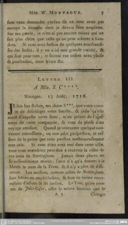 Lettre III. A Mlle. S. C * * * *. Nimegue. 13 Août, 1716
