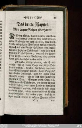 Das dritte Kapitel. Von denen Salzen überhaupt.