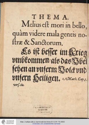 THEMA. Melius est mori ...