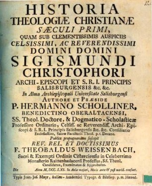 Historia theologiae Christianae saeculi primi