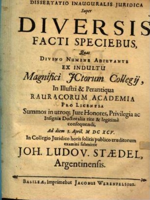 Diss. inaug. iur. de diversis facti speciebus