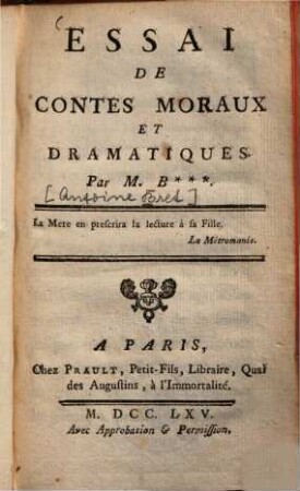Essai de Contes Moraux et Dramatiques